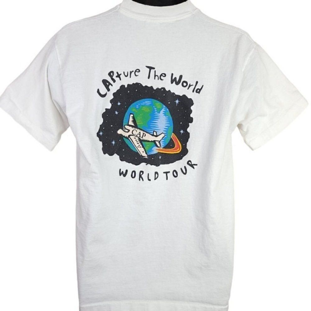 CAPture The World Plane T Shirt Vintage 90s CAP World Tour Planet Globe Medium